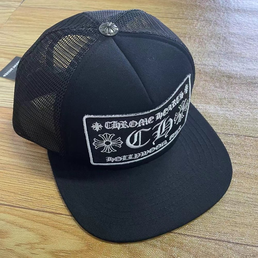 Chrome Hearts Triple Black Logo Trucker Hat